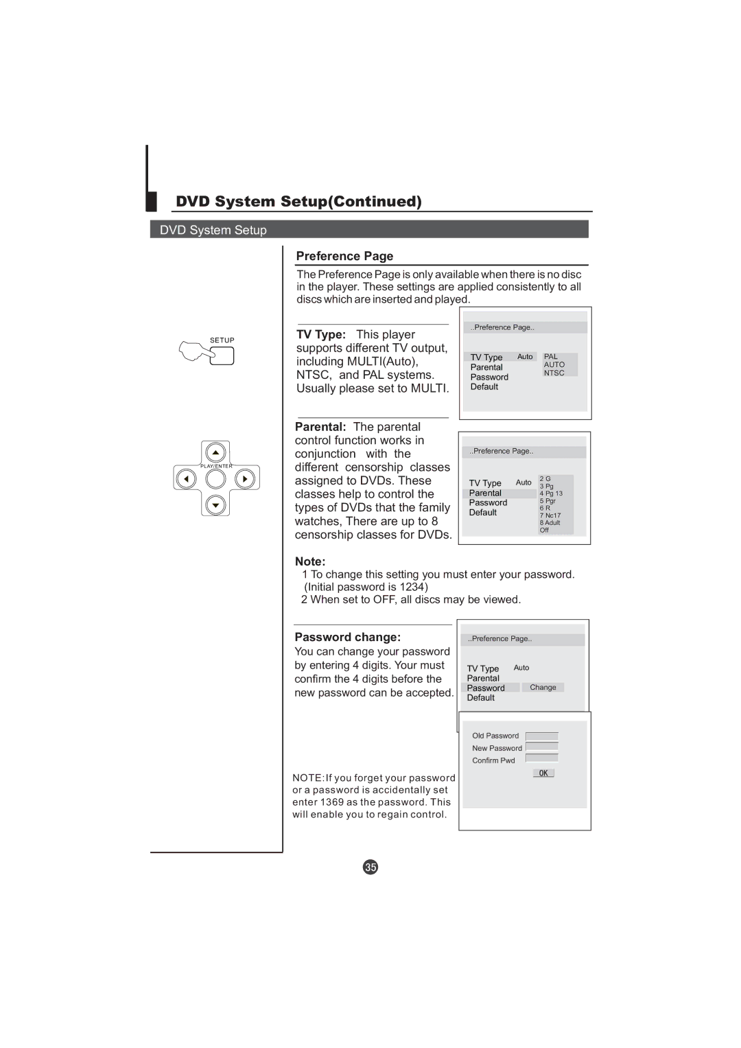 Hitachi L15TA11W user manual Preference, Password change 