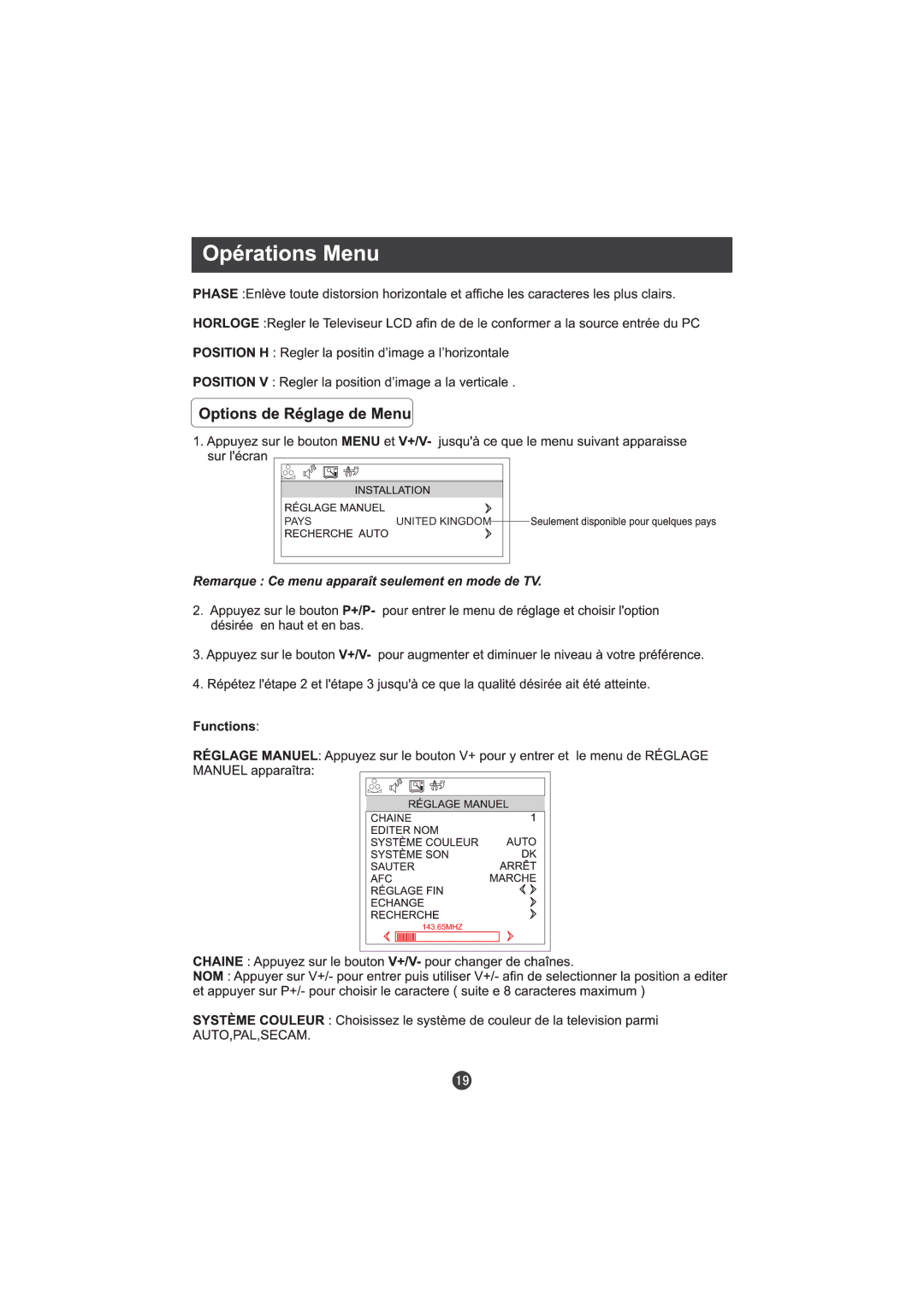 Hitachi L15TA11W user manual Pays United Kingdom 