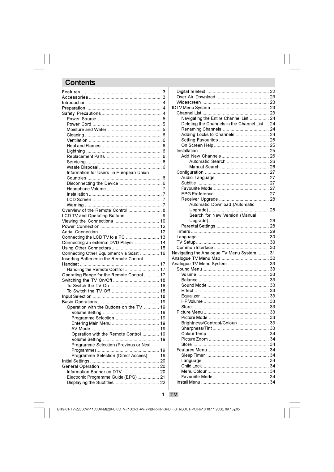 Hitachi L22DP03U manual Contents 