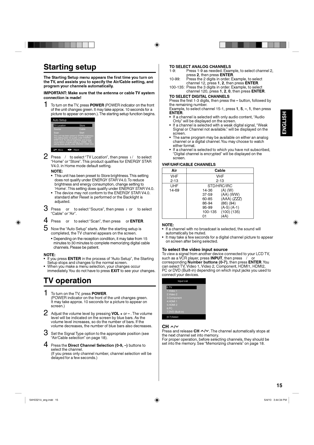 Hitachi L26D204 manual TV operation, To select the video input source 