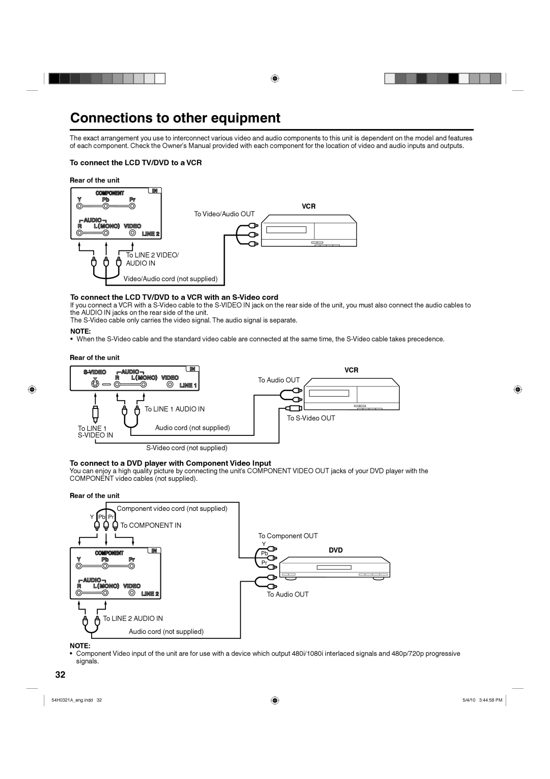 Hitachi L26D204 manual Connections to other equipment, To connect the LCD TV/DVD to a VCR 