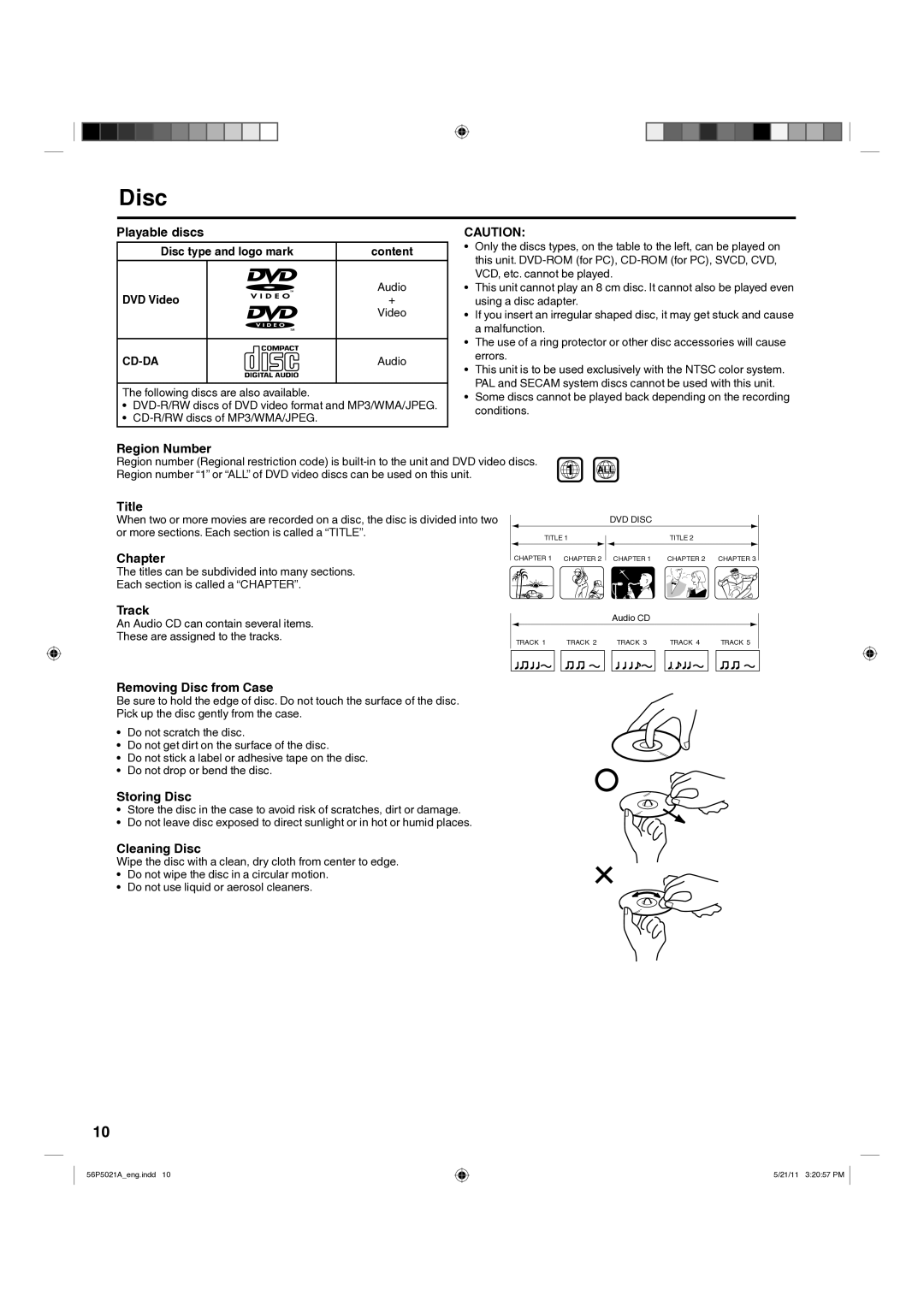 Hitachi L26D205 important safety instructions Disc 