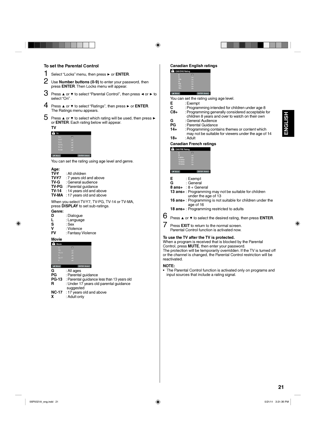 Hitachi L26D205 important safety instructions To set the Parental Control 