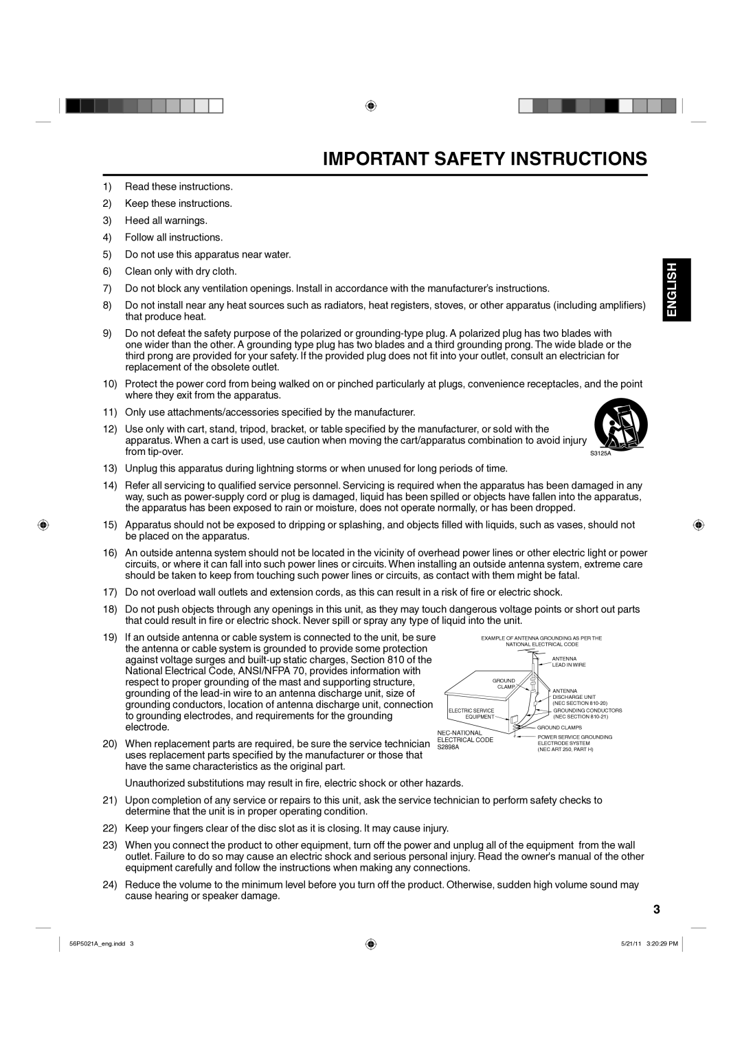 Hitachi L26D205 important safety instructions Important Safety Instructions 