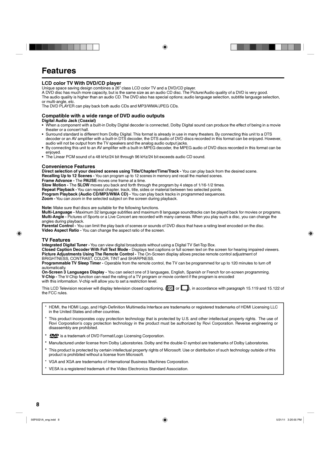 Hitachi L26D205 important safety instructions Features, Digital Audio Jack Coaxial 