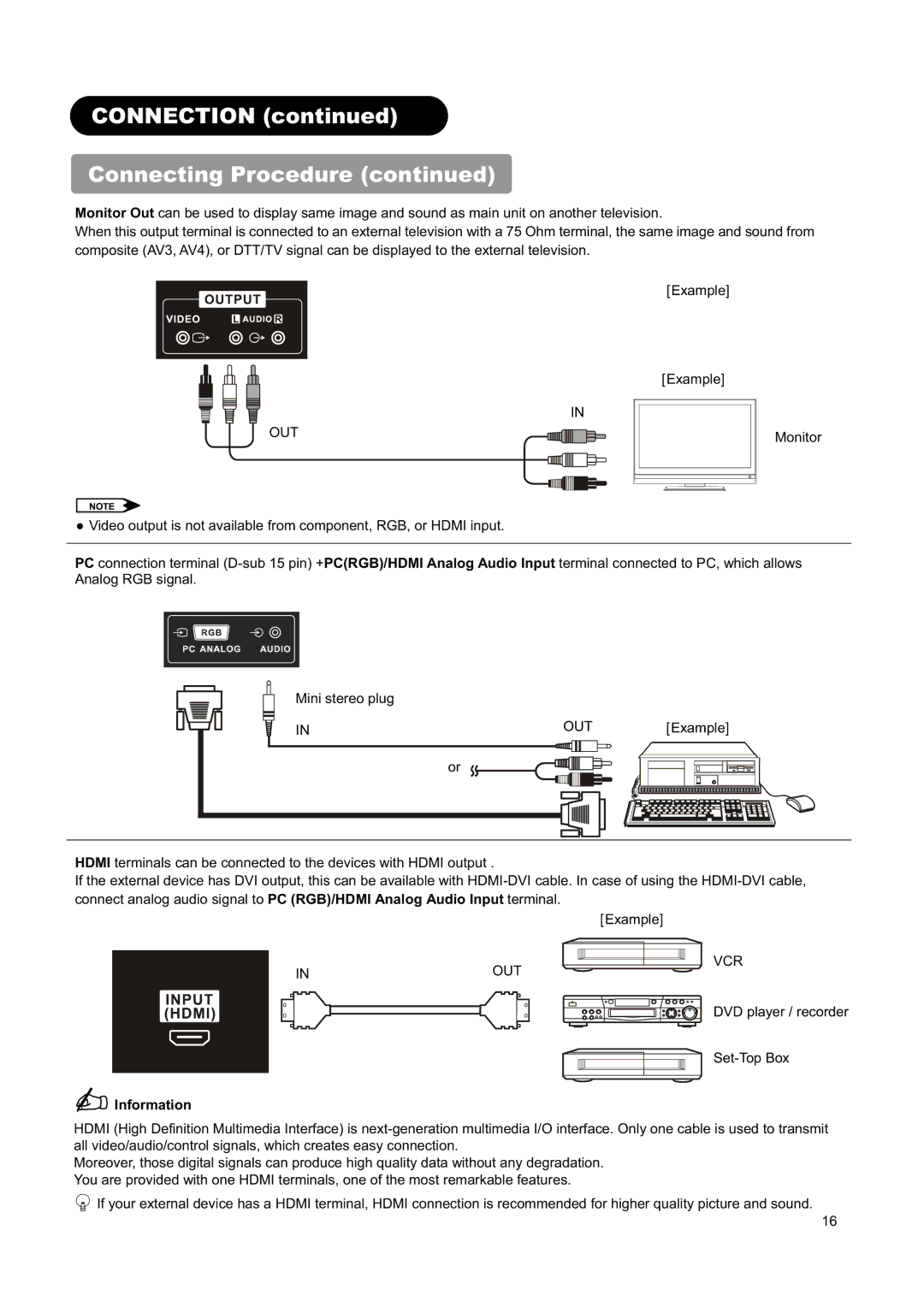 Hitachi L26H01AU, L32H01AU manual Out, Information 