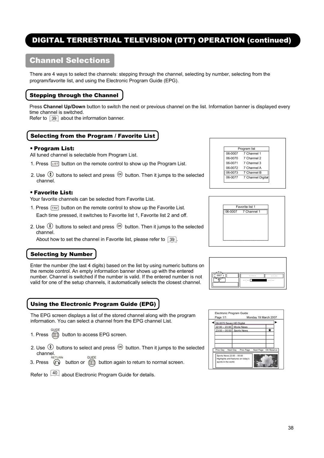 Hitachi L26H01AU manual Selecting from the Program / Favorite List Program List, Using the Electronic Program Guide EPG 