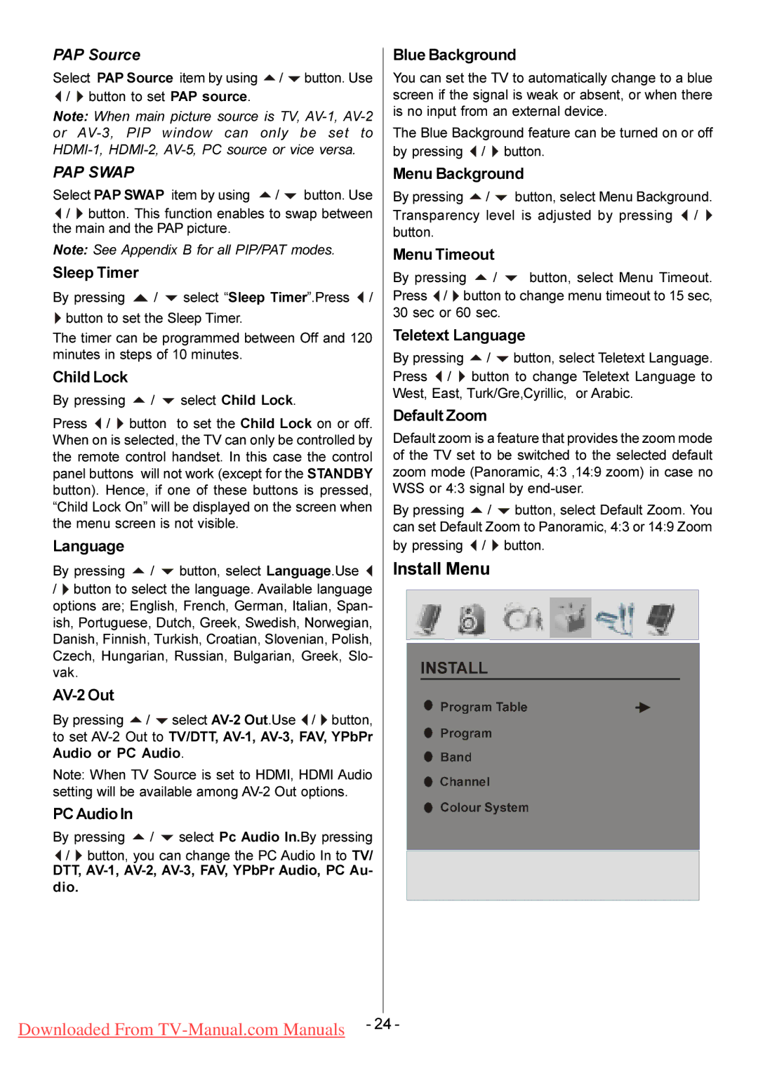 Hitachi L26H01U L26HR1U manual Install Menu 