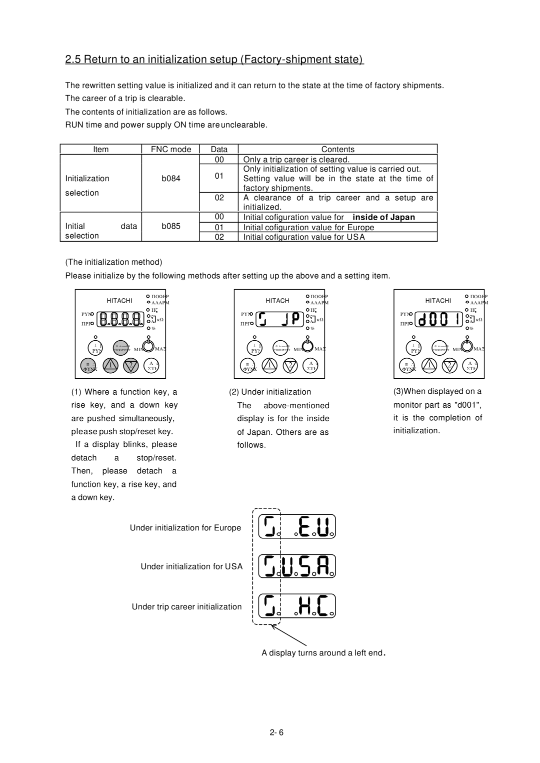 Hitachi L300P Series service manual Return to an initialization setup Factory-shipment state 