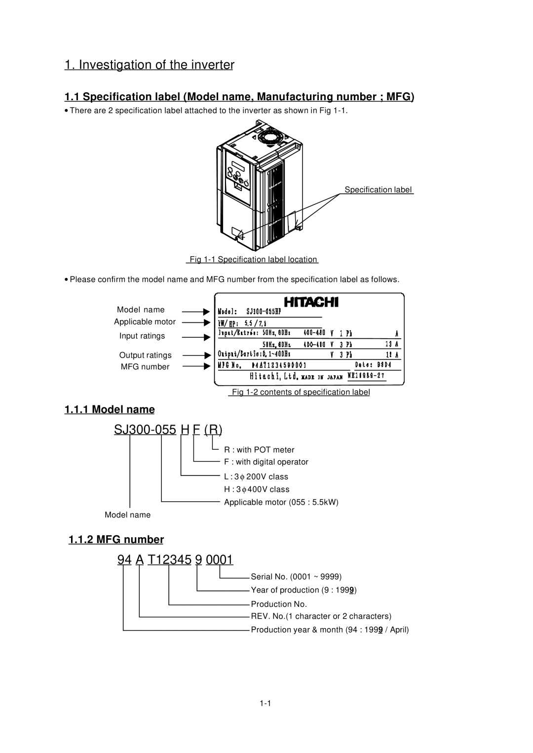 Hitachi L300P Series service manual Investigation of the inverter 