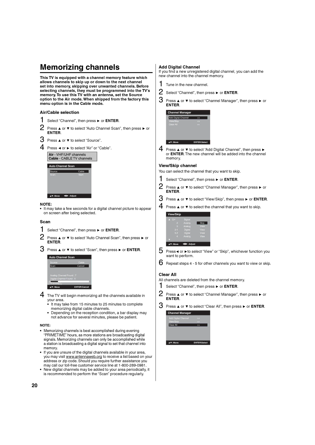 Hitachi L32A104 important safety instructions Memorizing channels 