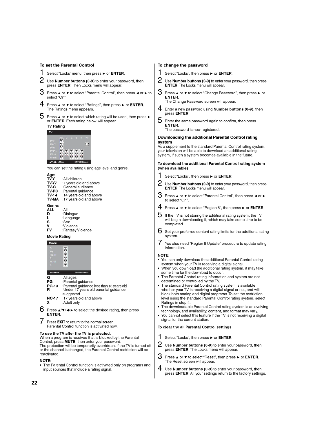 Hitachi L32A104 important safety instructions To set the Parental Control, To change the password 