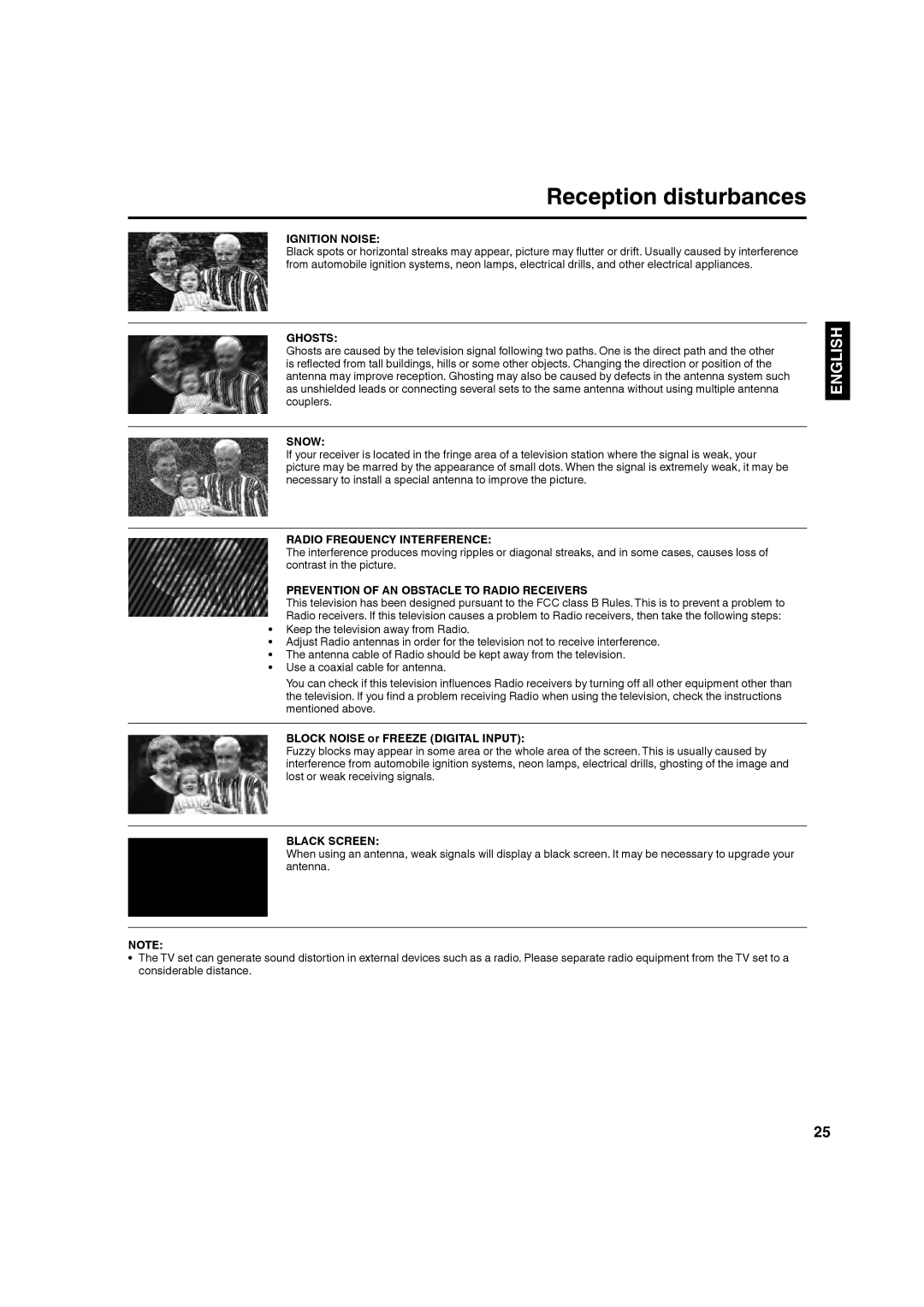 Hitachi L32A104 important safety instructions Reception disturbances 