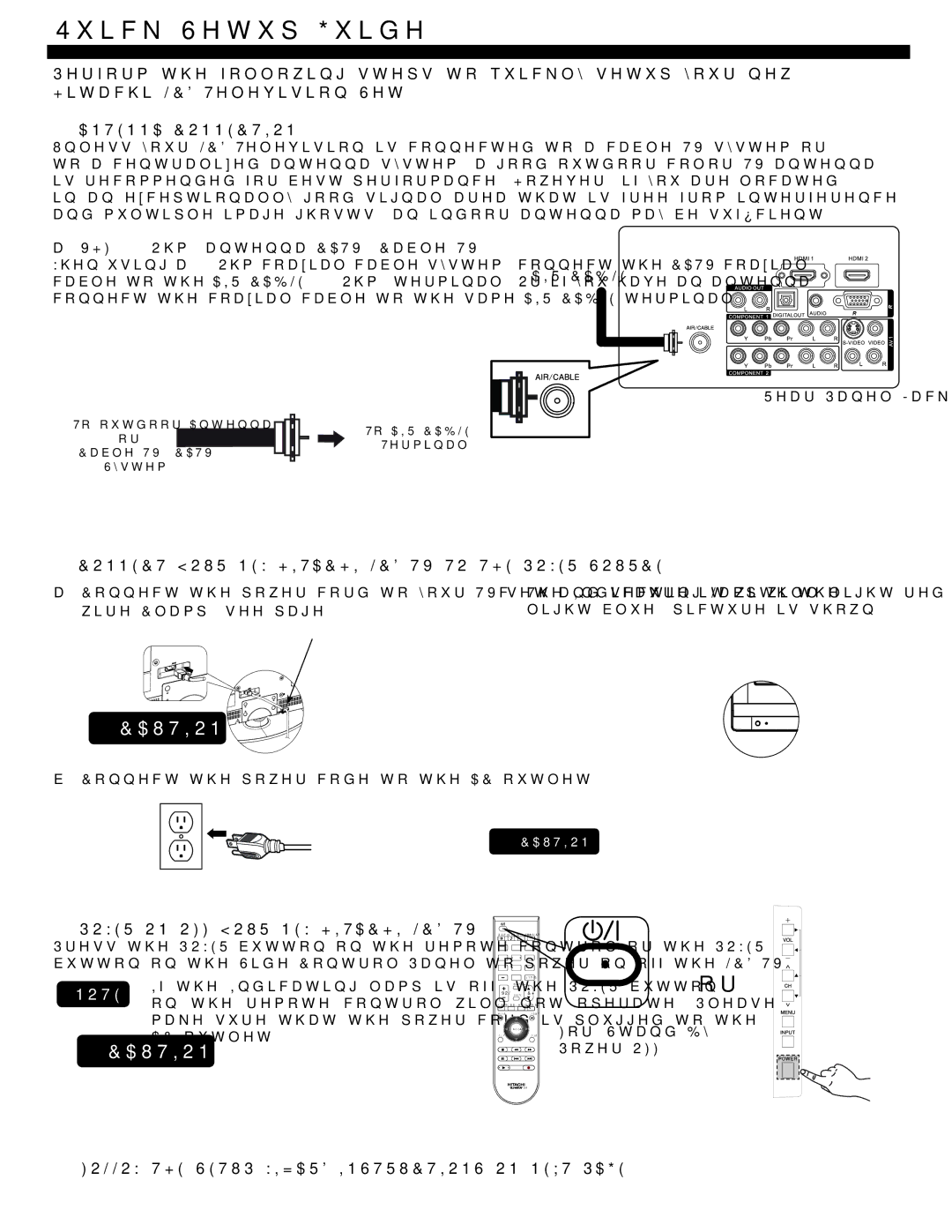 Hitachi L32A404 Quick Setup Guide, Antenna Connection, Connect Your NEW Hitachi LCD TV to the Power Source 