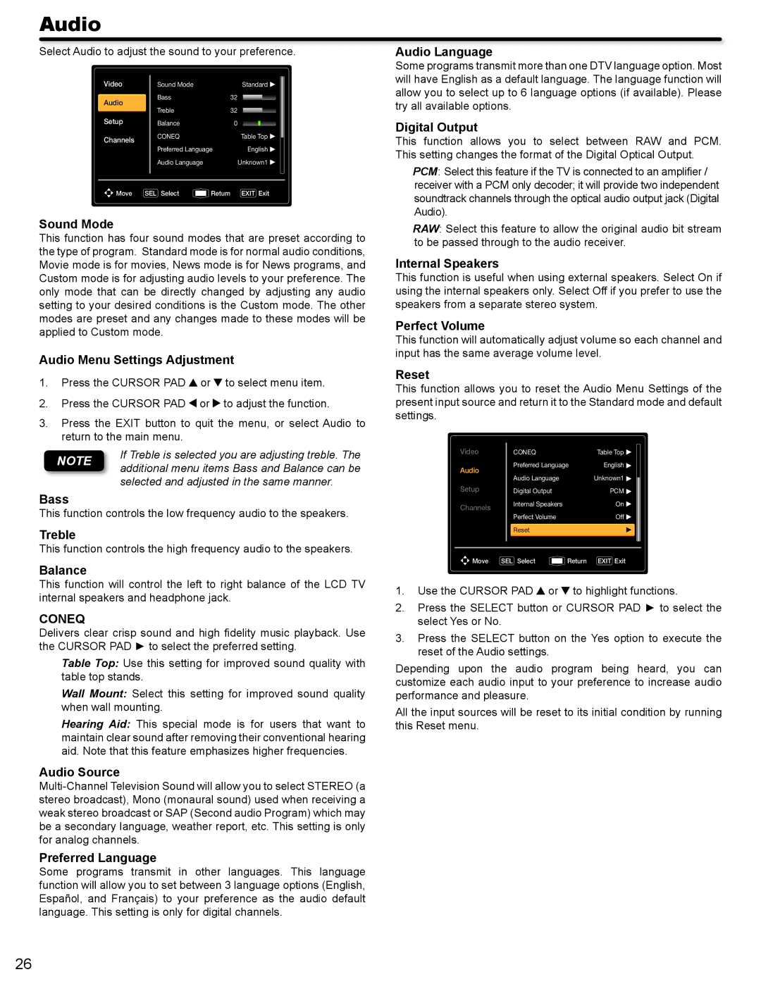 Hitachi L32A404 important safety instructions Audio, Coneq 