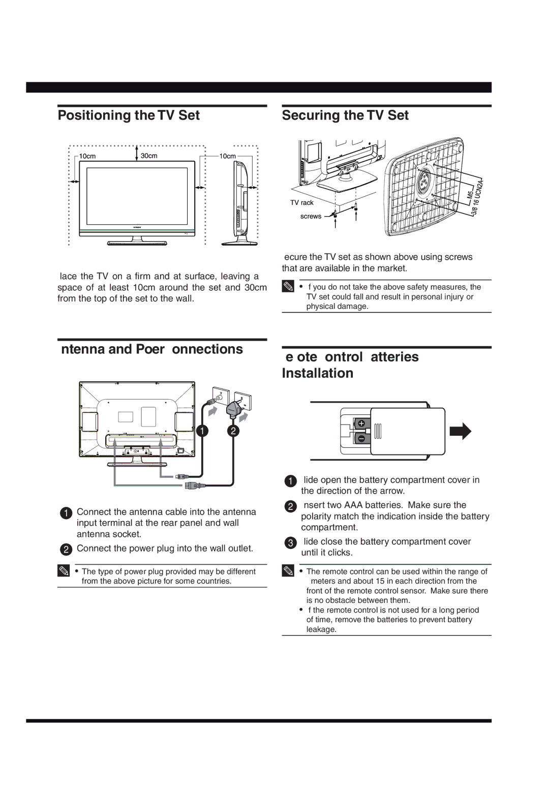 Hitachi L32AX03A user manual Positioning the TV Set 