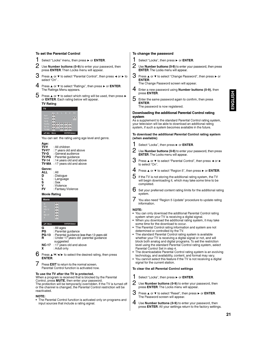 Hitachi L32BD304 manual To set the Parental Control, To change the password 