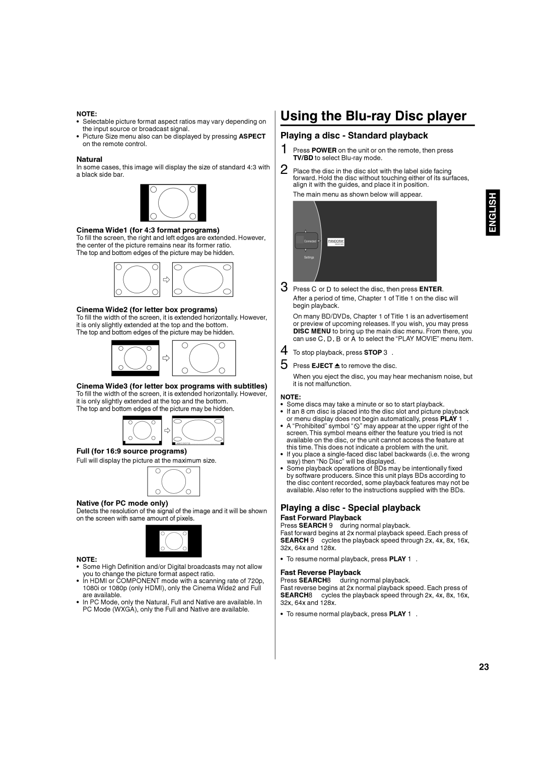 Hitachi L32BD304 manual Using the Blu-ray Disc player 