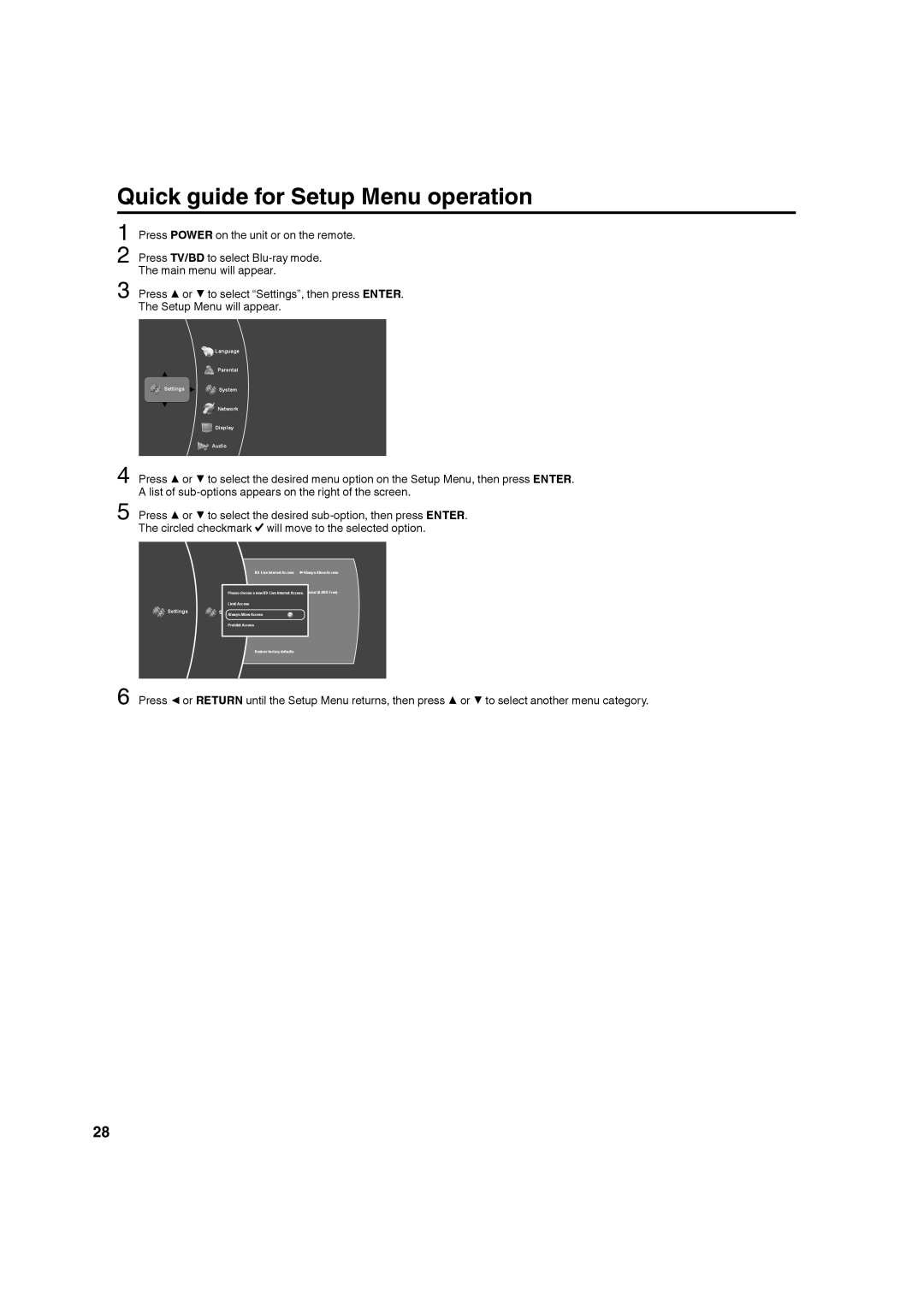 Hitachi L32BD304 manual Quick guide for Setup Menu operation 