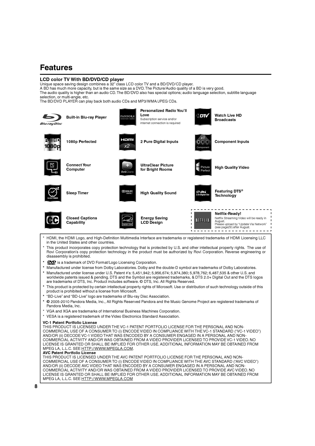Hitachi L32BD304 manual Features 
