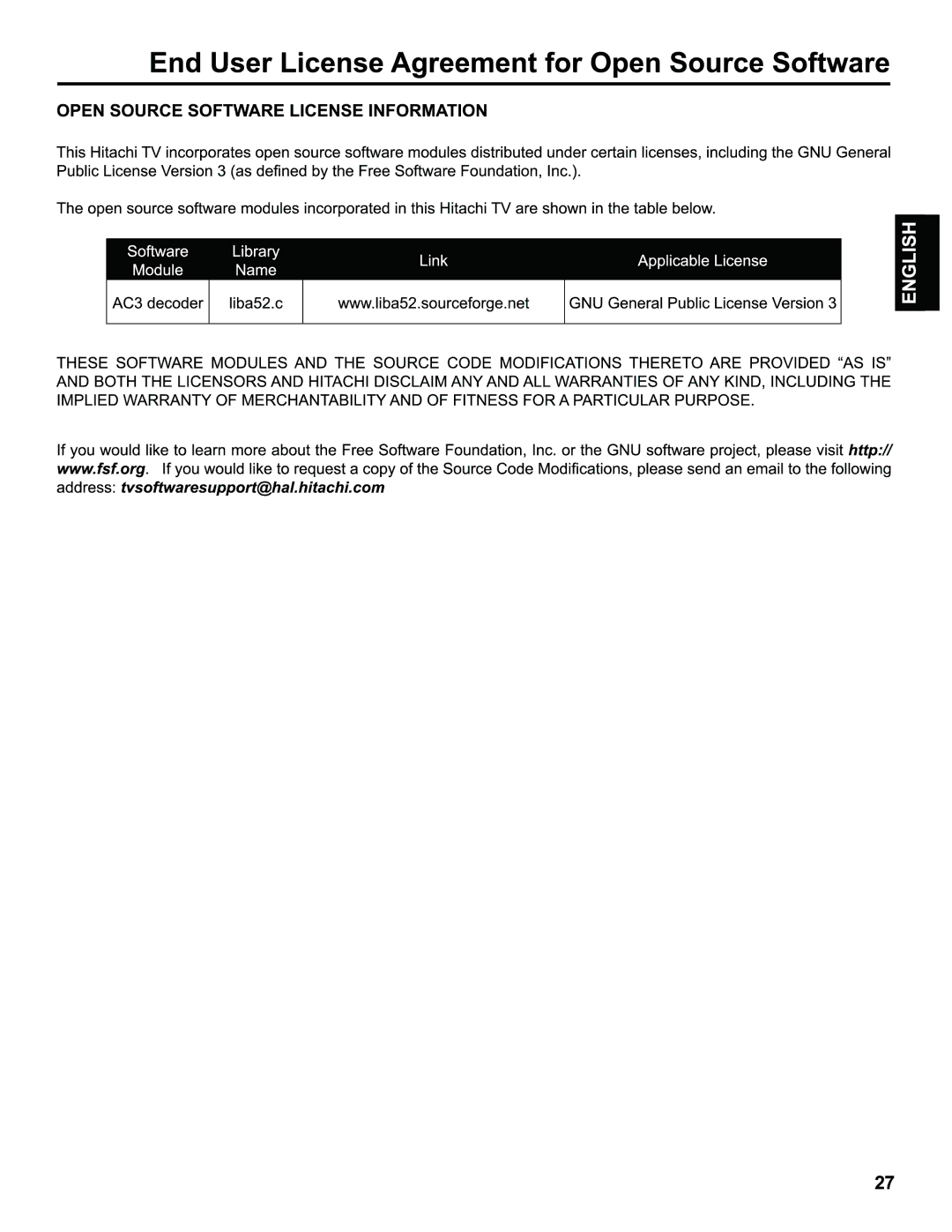 Hitachi L32C205 important safety instructions 