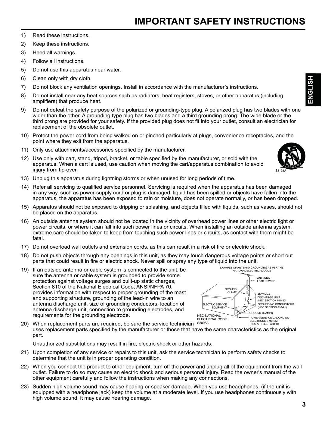 Hitachi L32C205 important safety instructions 