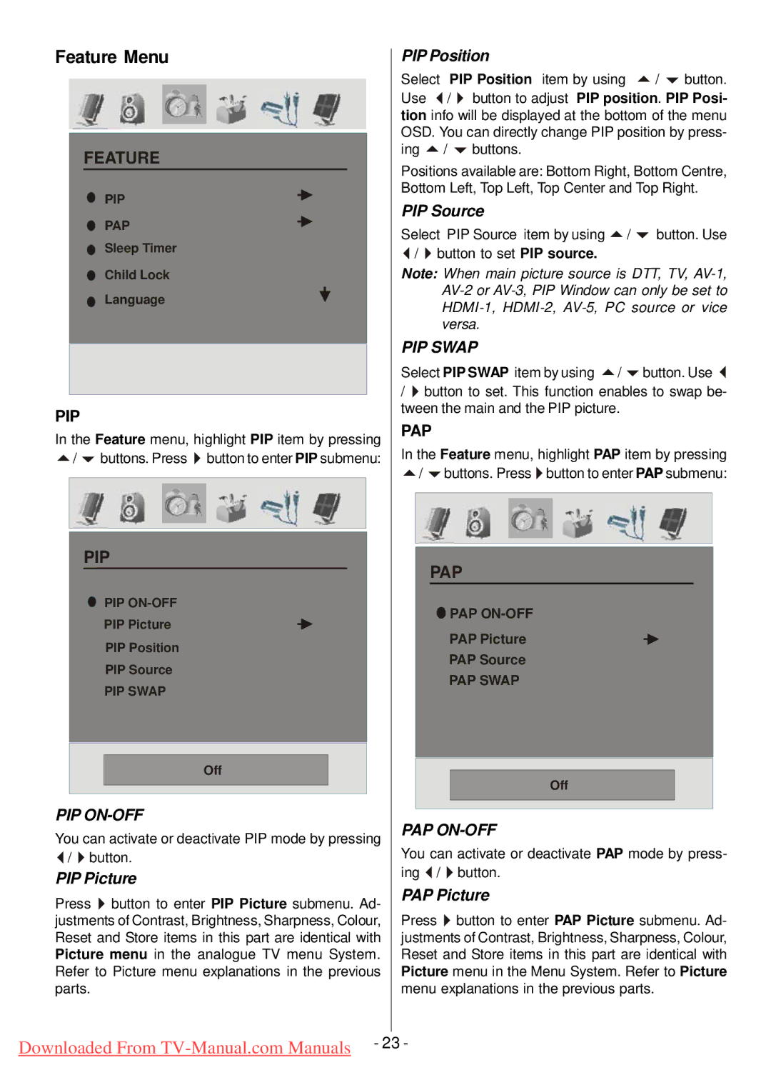 Hitachi L32HP01U manual Feature Menu, Feature menu, highlight PIP item by pressing 