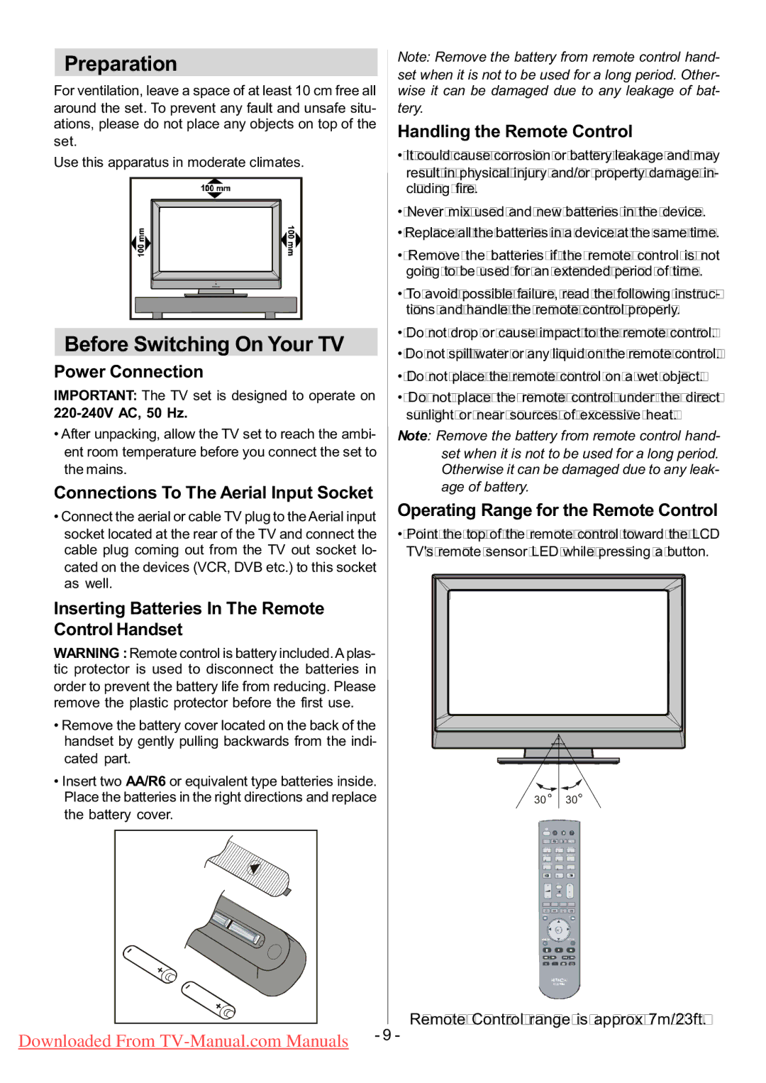 Hitachi L32HR1U, L32H01U manual Preparation, Before Switching On Your TV 