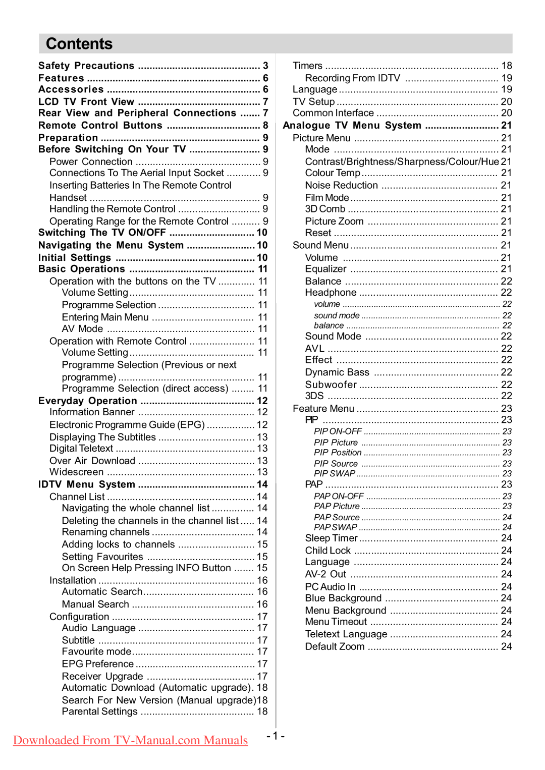 Hitachi L32HR1U, L32H01U manual Contents 