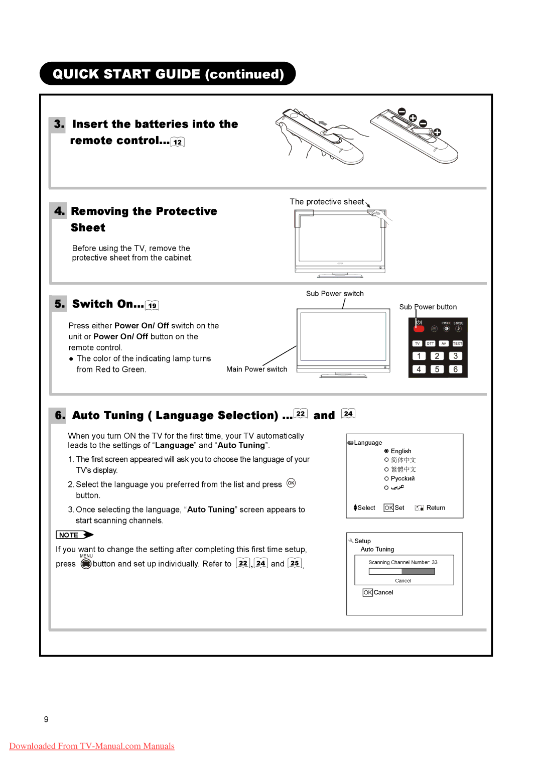 Hitachi L32A01A, L37A01A, L26A01A user manual Quick Start Guide, Switch On… 