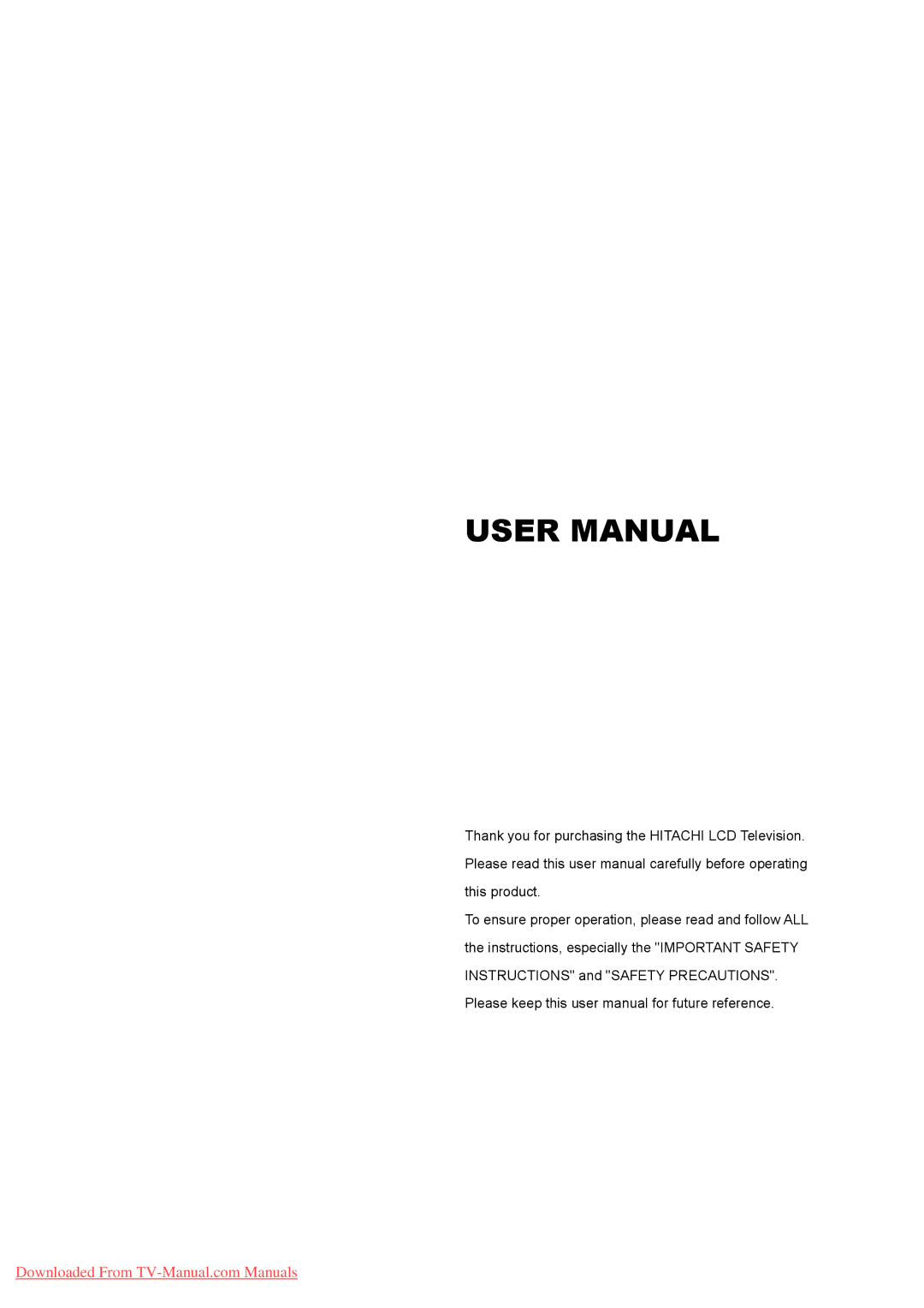 Hitachi L32A01A, L37A01A, L26A01A user manual 