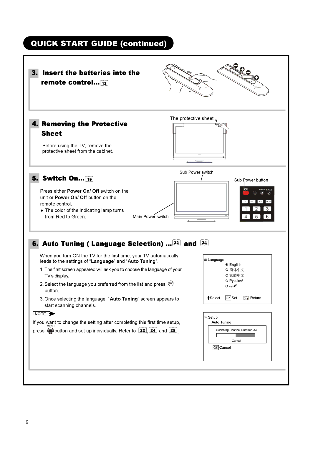 Hitachi L32A01A, L37A01A, L26A01A user manual Quick Start Guide, Switch On… 