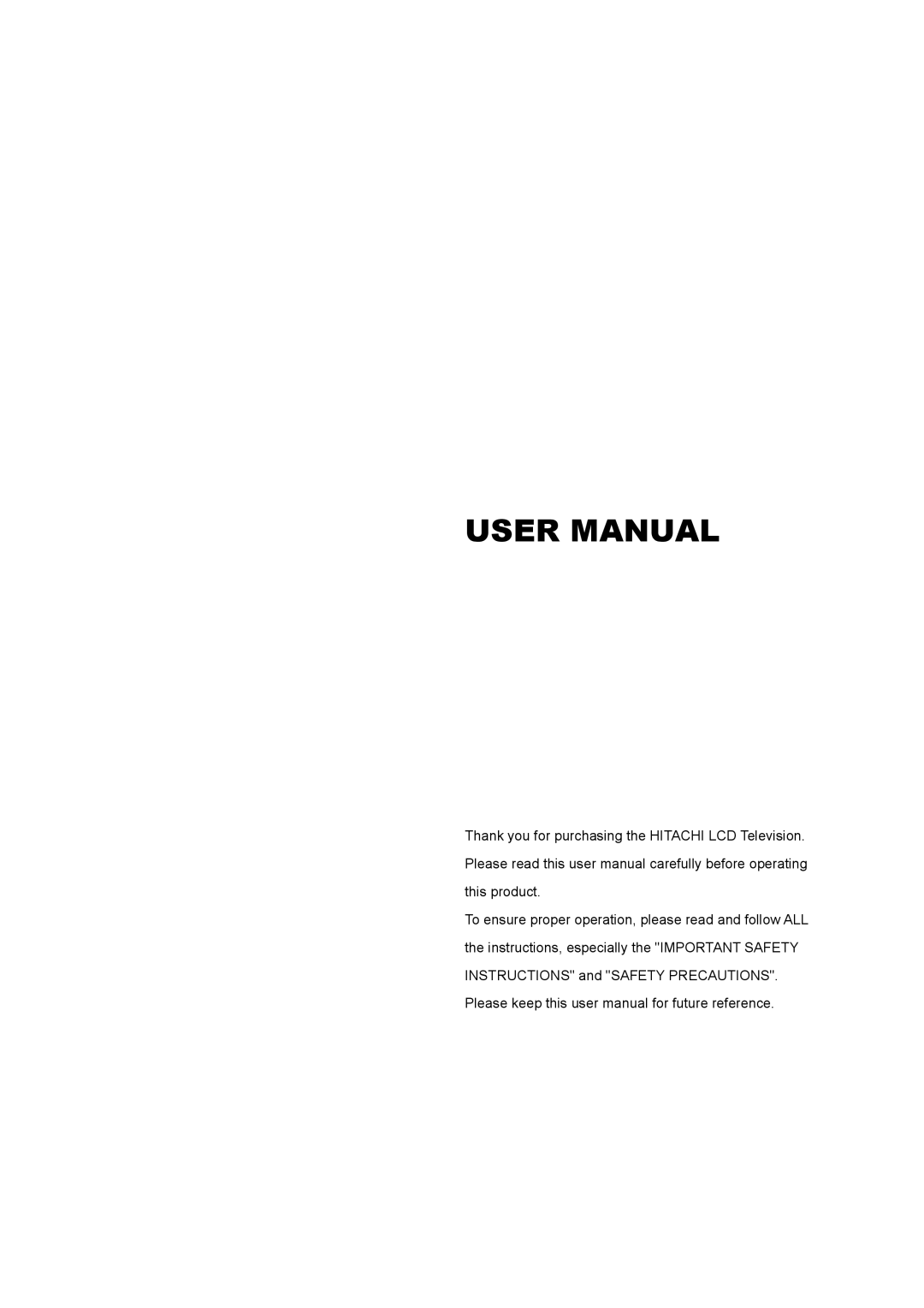 Hitachi L32A01A, L37A01A, L26A01A user manual 