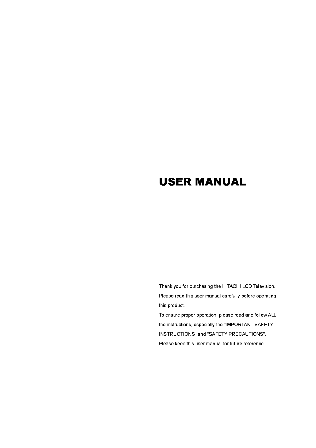 Hitachi L32A01A, L37A01A, L26A01A user manual User Manual 