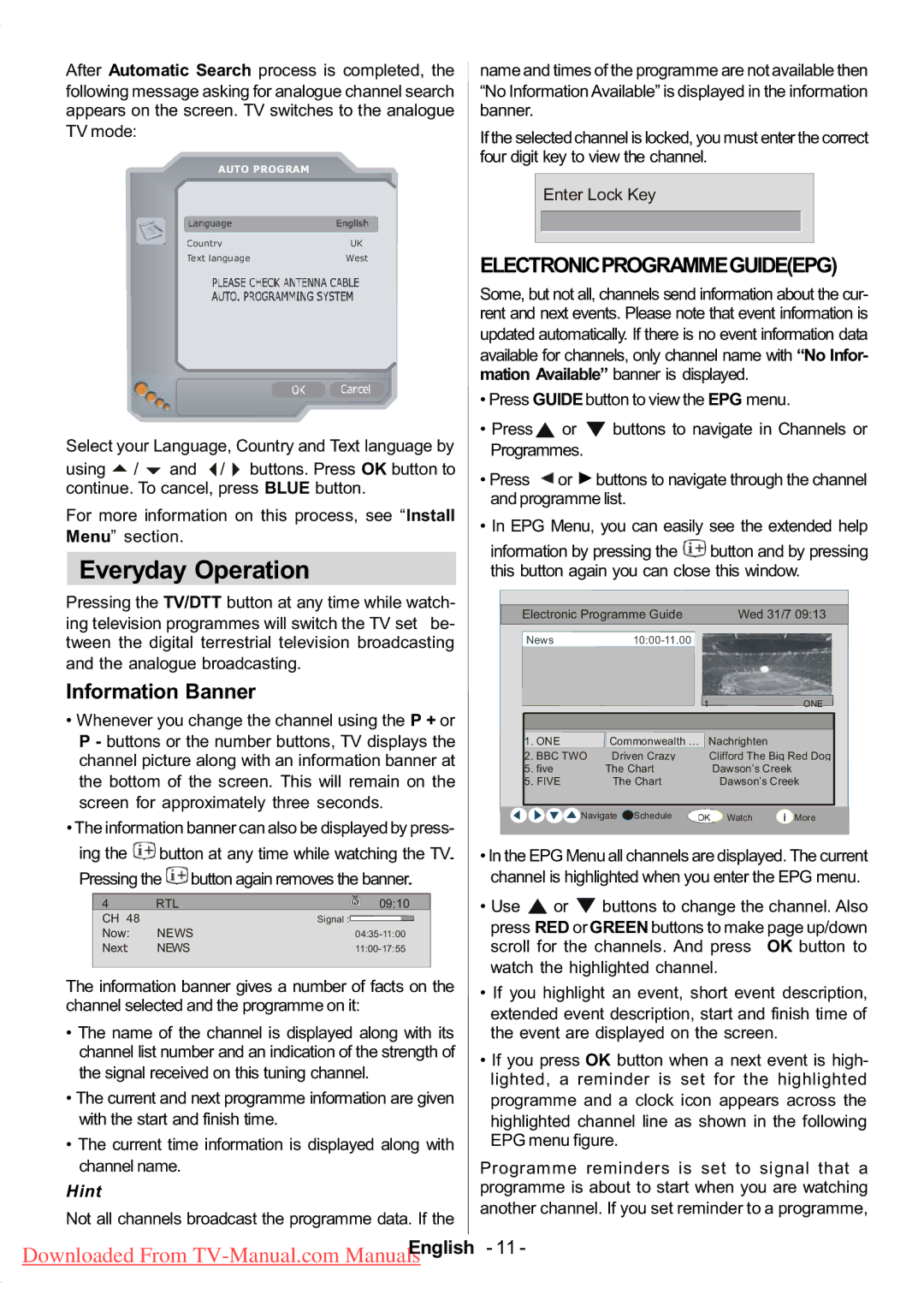 Hitachi L37VP01E, L37VR1U, L37V01E Everyday Operation, Information Banner, Pressing the button again removes the banner 