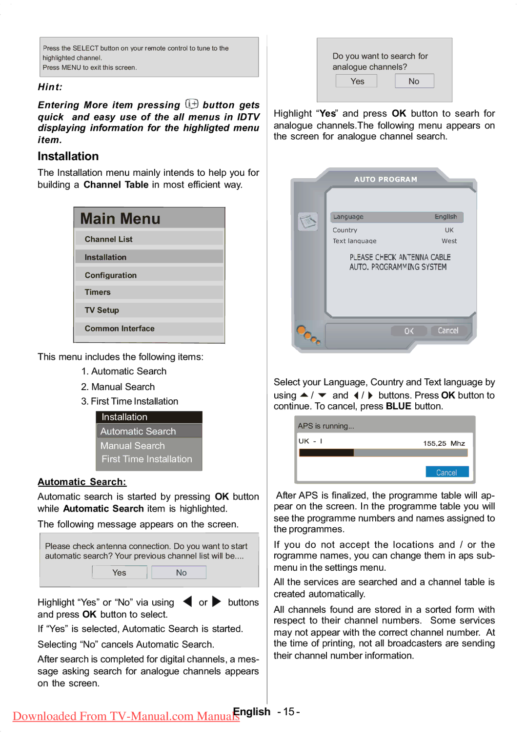 Hitachi L37V01EA, L37VP01E, L37VR1U, L37V01UA manual Installation, Automatic Search 