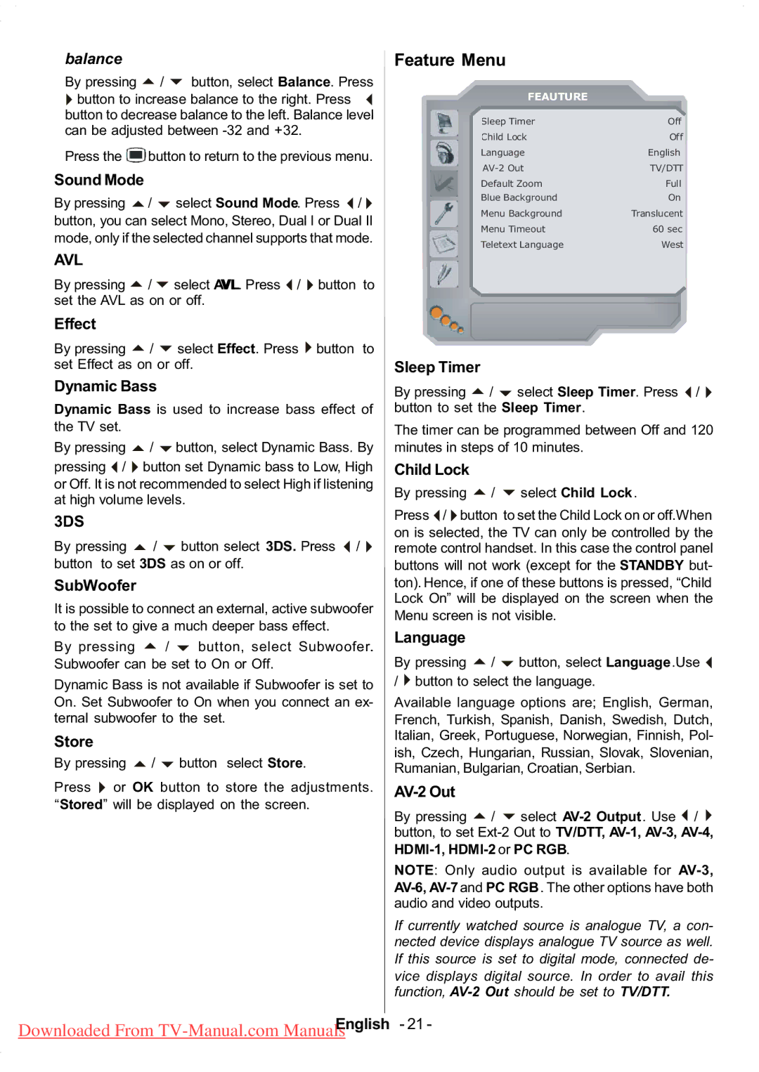 Hitachi L37V01EA, L37VP01E, L37VR1U, L37V01UA manual Feature Menu 