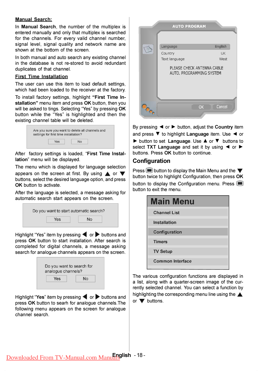 Hitachi L37VP01E, L37VP01U manual Configuration, Highlighting the corresponding menu line using Or buttons 