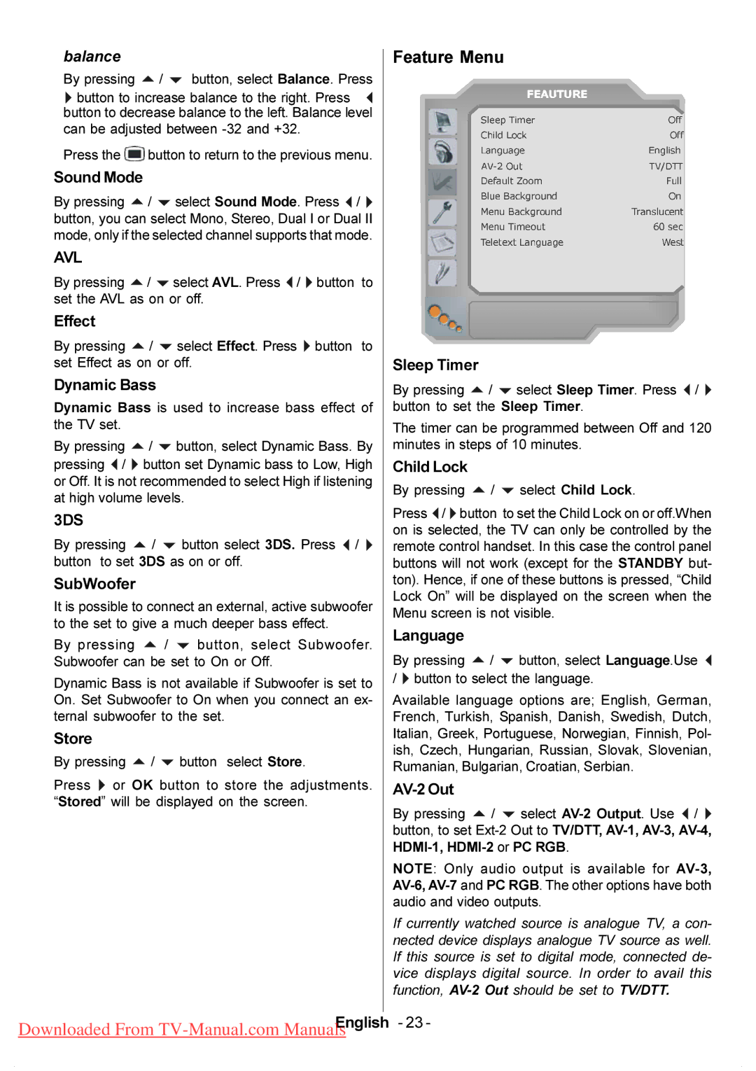 Hitachi L37VP01U, L37VP01E manual Feature Menu 