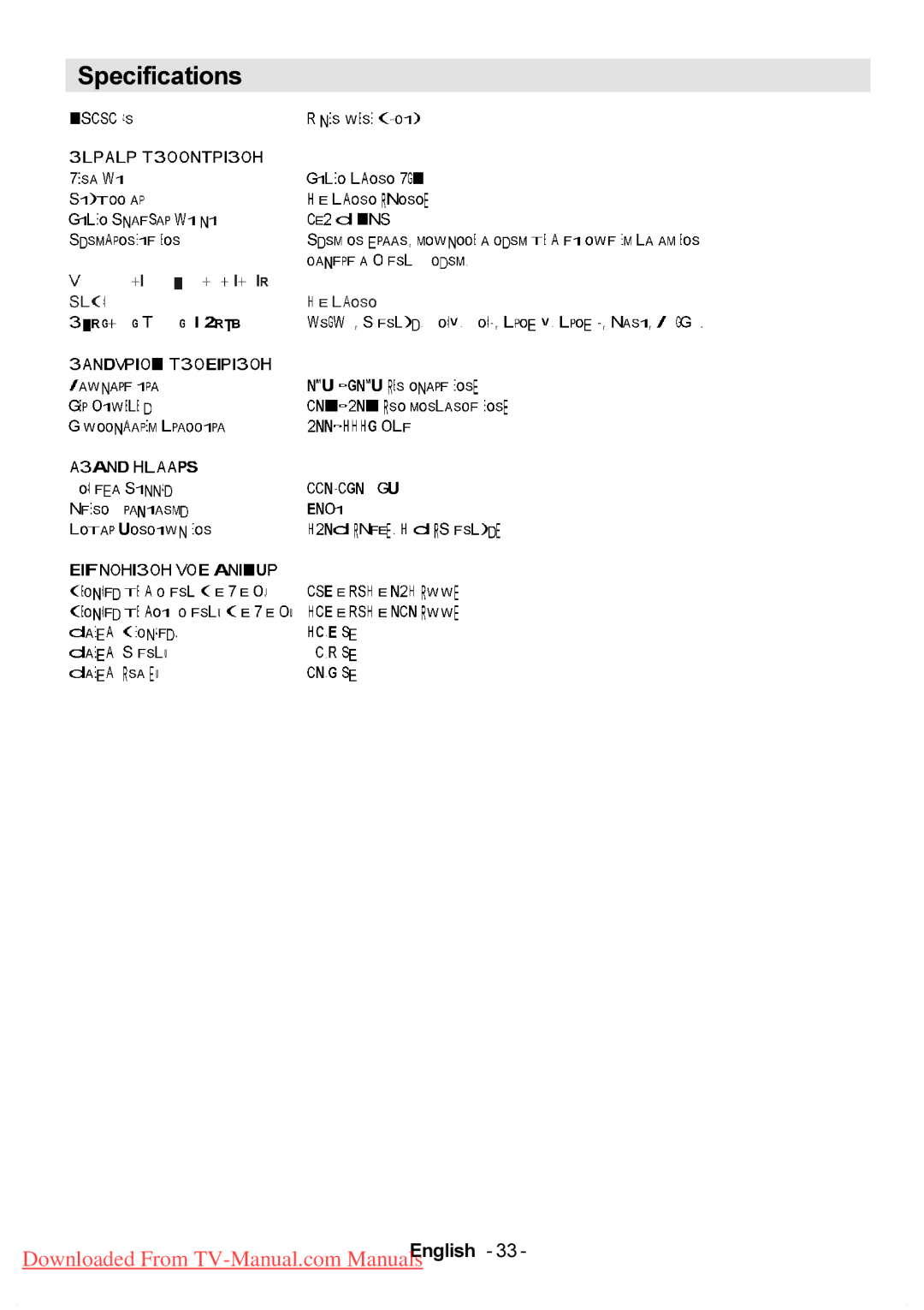 Hitachi L37VP01U, L37VP01E manual Specifications 