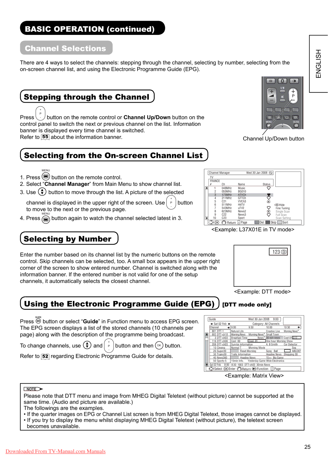 Hitachi L37X01E, L37X01U user manual Basic Operation Channel Selections, Stepping through the Channel 