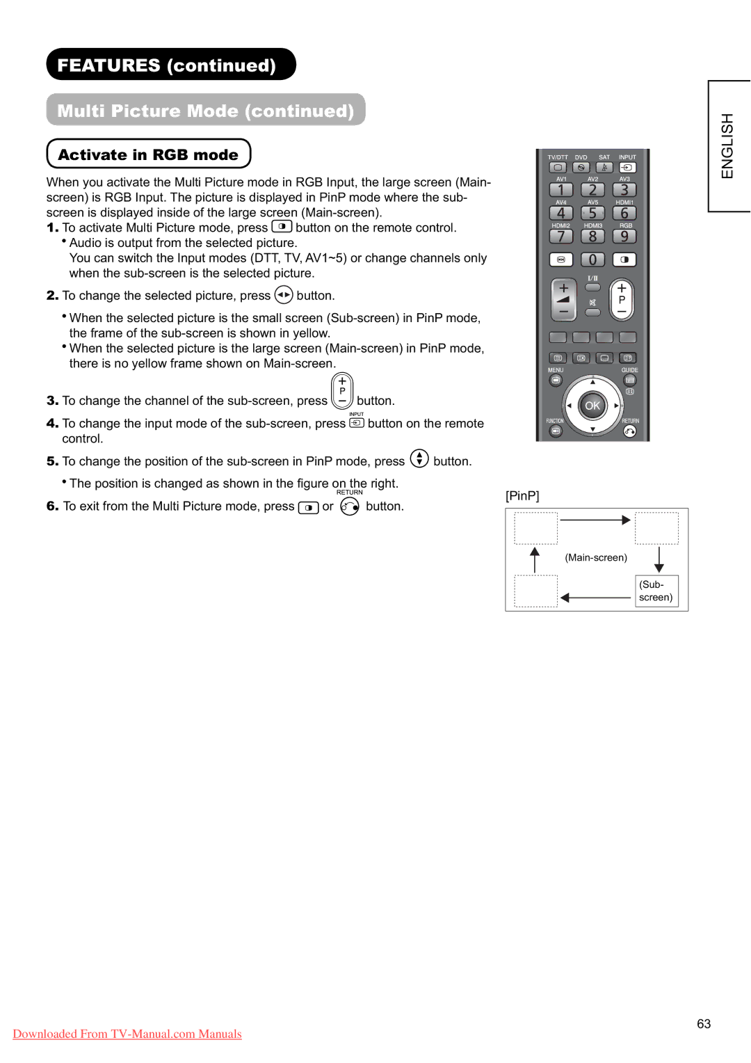 Hitachi L37X01E, L37X01U user manual Activate in RGB mode 