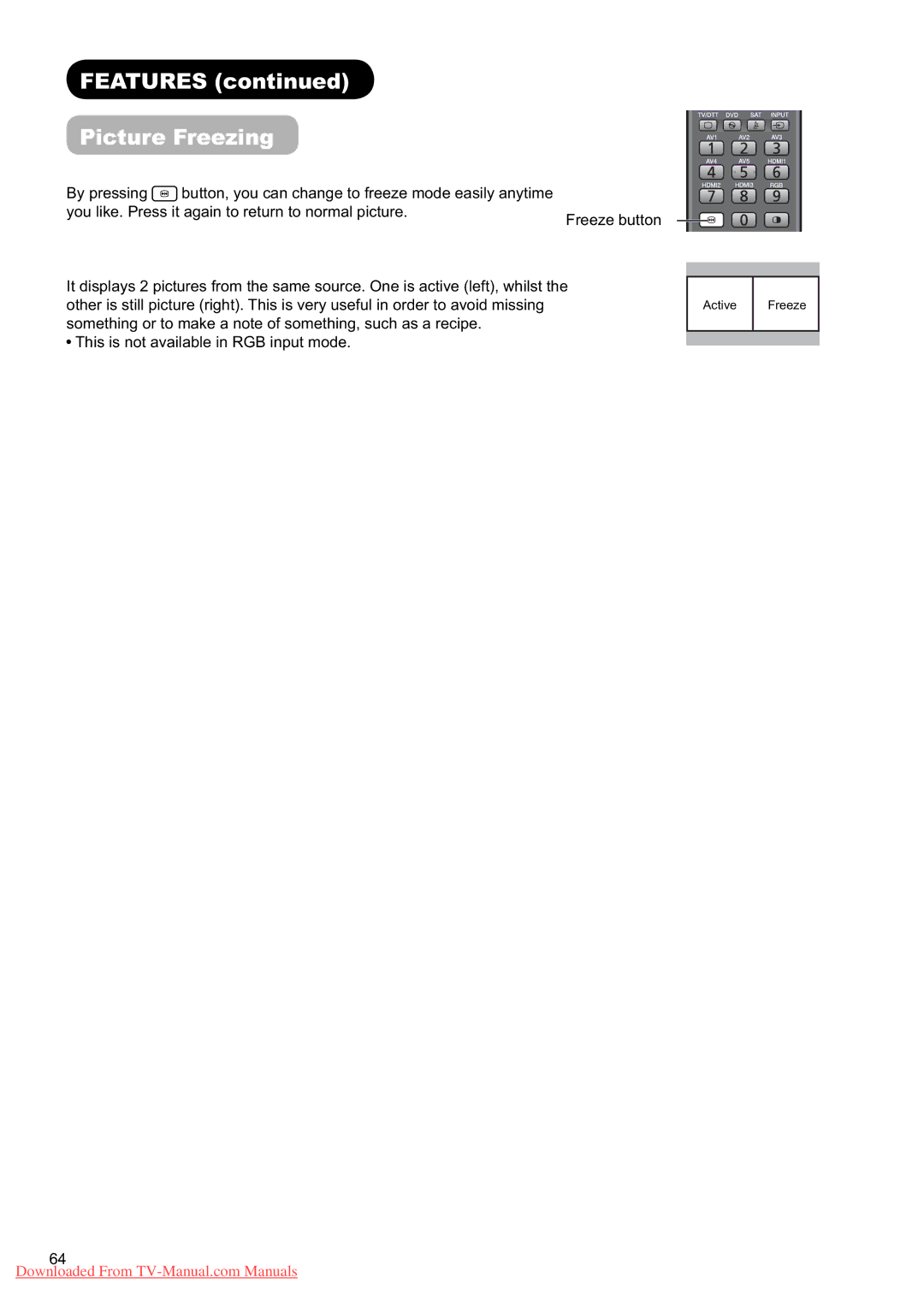 Hitachi L37X01U, L37X01E user manual Features Picture Freezing 