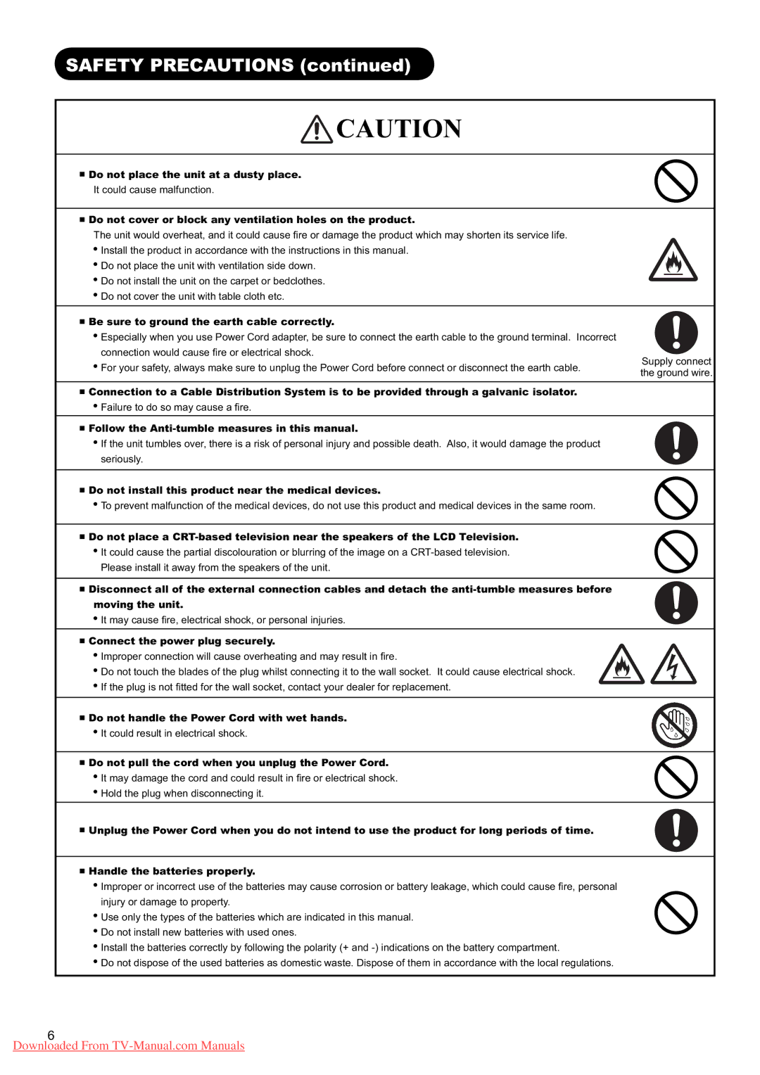 Hitachi L37X01U, L37X01E user manual Do not place the unit at a dusty place 