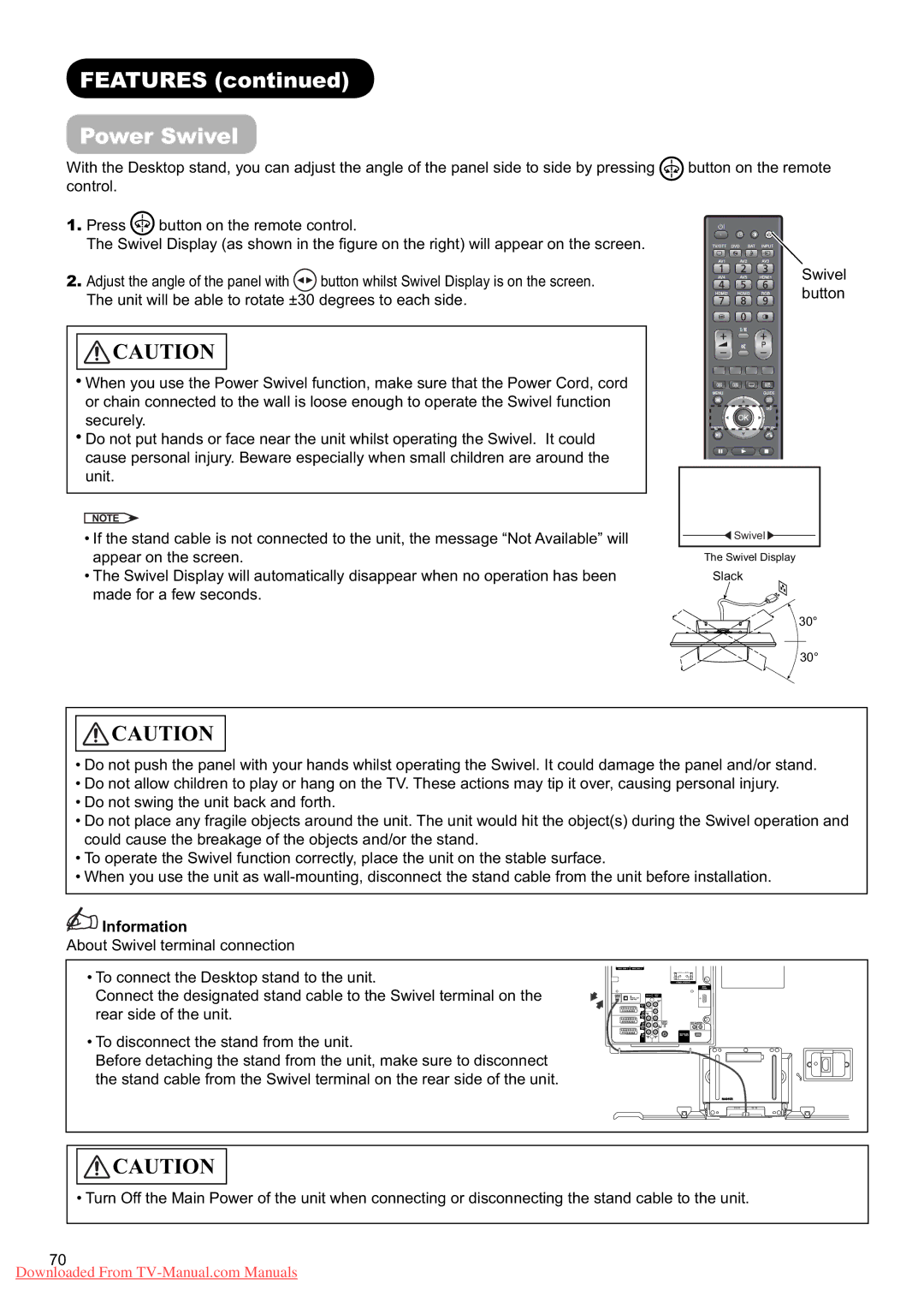 Hitachi L37X01U, L37X01E user manual Features Power Swivel, Information 