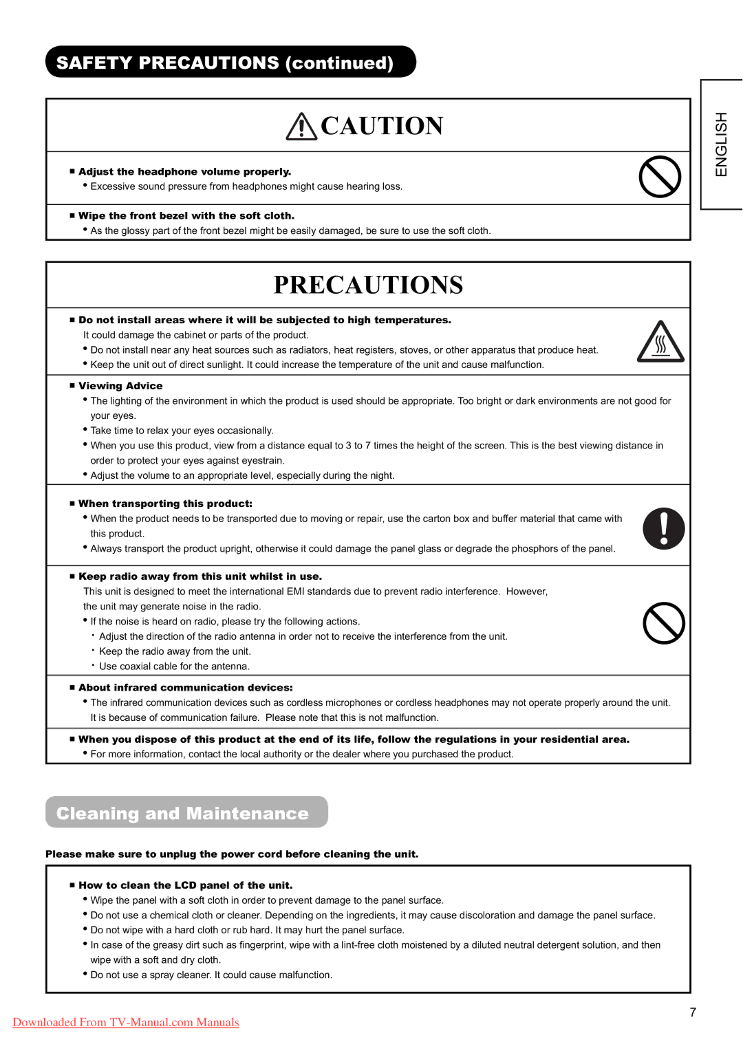 Hitachi L37X01E, L37X01U user manual Cleaning and Maintenance, Wipe the front bezel with the soft cloth 