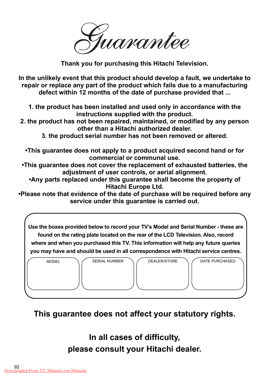 Hitachi L37X01U, L37X01E user manual Thank you for purchasing this Hitachi Television 