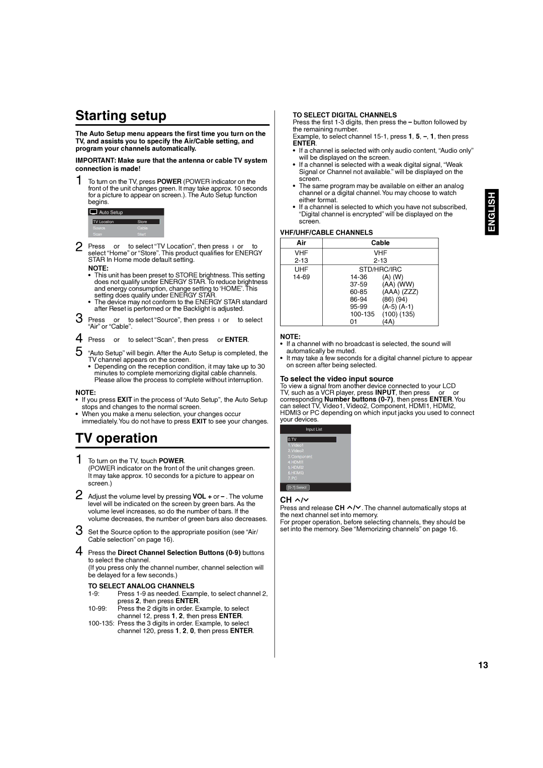 Hitachi L40A105 important safety instructions TV operation, To select the video input source 