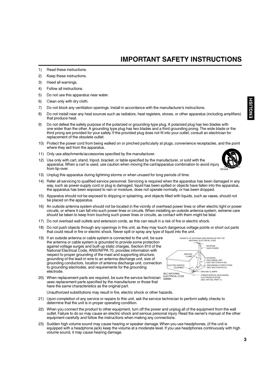 Hitachi L40A105 important safety instructions Important Safety Instructions 