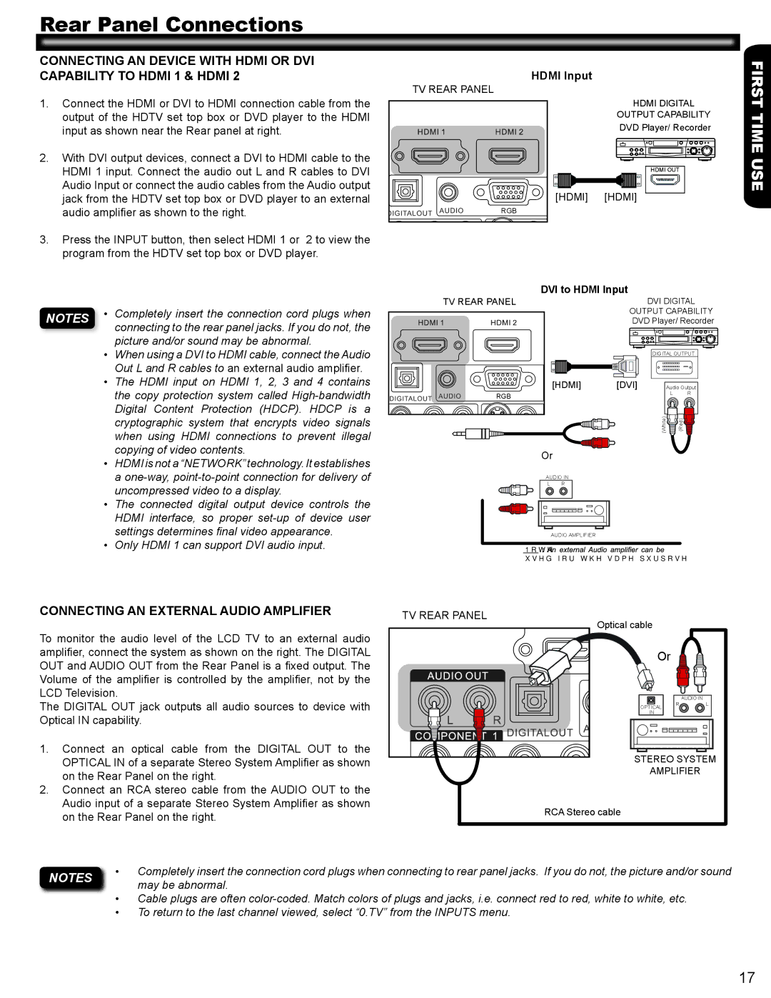 Hitachi L42A404 important safety instructions Connecting AN External Audio Amplifier, Hdmi Input 